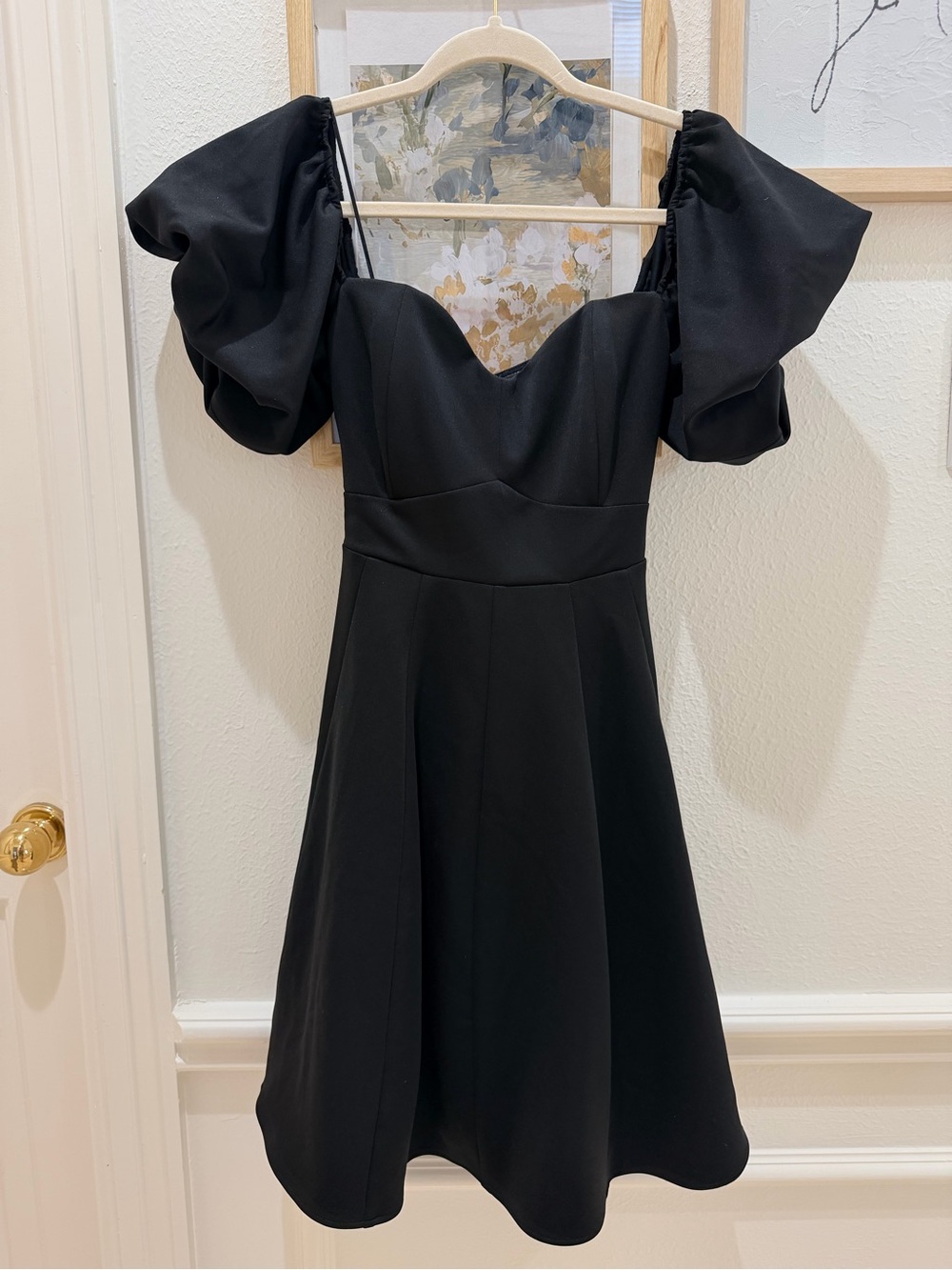 Belle Black Puff-Sleeve Fit & Flare Dress